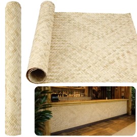1 Pack Lauhala Matting Roll 4' x 8' ft Natural Weave Bamboo Tropical Tiki Bar Cabana Wall Panel Decor for Living Room, Home Bar Backsplash, Patio Flooring, Decorative Ceiling