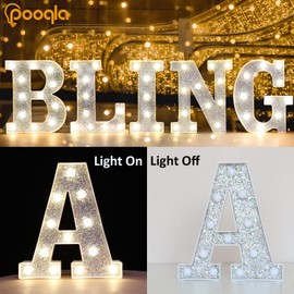 Pooqla LED Marquee Letter Lights, Light Up Silver Letters Glitter Alphabet Letter Sign Battery Powered for Night Light Birthday Party Wedding Girls Gifts Home Bar Christmas Decoration, Silver Letter D