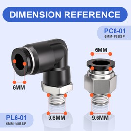 Bwintech Pack of 10 6 mm Pipe to 1/8 Inch BSP Male Thread, Straight and 90 Degree Angle, Pneumatic Push Fit Fitting, PL6-01/PC6-01 Quick Release for Air Lines