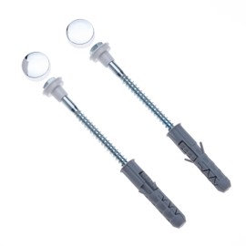 Toilet Pan Floor Fixing Kit With Coach Screws, Plastic Plugs and Silver Caps,10x80mm Standard WC Bolts, Bathroom Fitting Anchors Replacement for Pan Bidet Wash Basin Sanitary Repair set of 2 pcs
