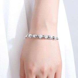 LUTAKU 925 Silver Anxiety Calming Bracelet for Women Bead Spinner Bangles Bracelets for Womens Girls Fidget Bracelet for Anxiety Jewelry Friendship Gift (Bead-003)