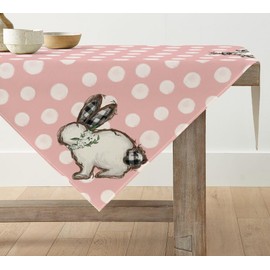 Artoid Mode Pink Polka Dots Rabbit Easter Eggs Easter Tablecloth, Table Linen Spring Kitchen Table Decoration Indoor Holiday Party Decor 85 x 85 cm