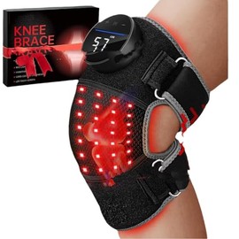 Kniebandage mit Rotlichttherapie, 6 Licht- und 5 Massagemodi, wiederaufladbar, Heizung und Massage – 96 LEDs (660 nm & 850 nm), verstellbarer Gurt zur Schmerzlinderung in Knie, Ellenbogen und Schulter