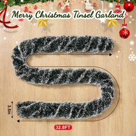 FUSHENMU 32.8 Ft Christmas Tinsel Garland,Shiny Silver Hanging Metallic Twist Garland for Xmas Tree Decorations Wedding Party Supplies
