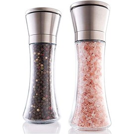 U Chef Set de 2 molinillos ajustables de sal y pimienta de acero inoxidable, molino de sal y pimienta, salero y pimentero, molino rellenable manual para sal, pimienta o especias (Sin soporte)
