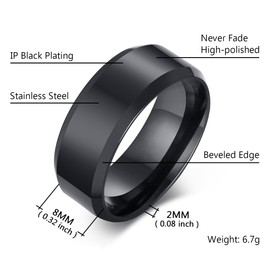 SWOPAN Men's Basic Ring Plain Simple Ring 8MM Black Gun Plated Titanium Rings for Men Women Wedding Bands Engagement Ring Classical Simple Ring Polished Plain Beveled Edge Comfort Fit, Black, Size 13