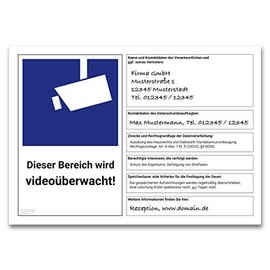 DSGVO Video Surveillance Sign / Sticker BDSG Video Symbol DIN 33450 Size A5