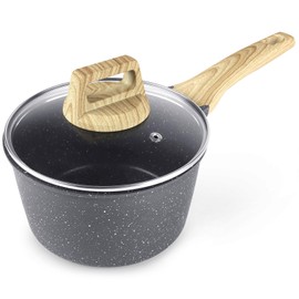 GiPP Nonstick Sauce Pan with Lid - 1.5QT Small Non Stick Saucepan Cooking Pot with Stay-cool Handle, Small Kitchen Pots Granite Sauce Pot Induction Compatible, PFOA Free,Grey