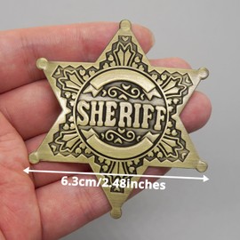 Huwane Sheriff Badge 2 Packs Metal Police Badges Pin Old West Prop Western Cop Star Badge for Kids, boys, Girls, Party, Adult (Brass Color)