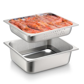 Tioncy 2 Pack Full Size Hotel Pans with Perforated Steam Pan, Stainless Steel Steam Table Pan Multifunctional Food Chafing Supplies for Restaurant Kitchen(Half Size, 2.5 Inches, 4 Inches)