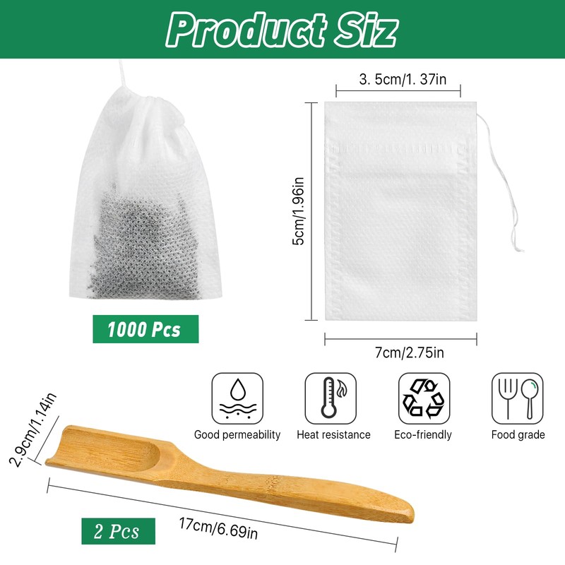 Worldity 1000 bolsas de té desechables para té de hojas