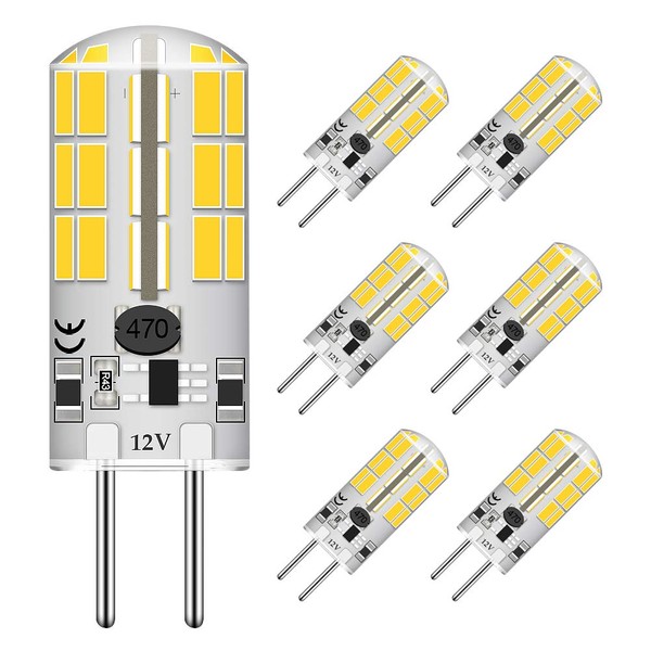 TAIYALOO GY6.35 LED Bulb 4W GY6.35 Bulb Equivalent to 25W- 30W Halogen Bulbs, T4 JC Type G6.35/GY6.35 Base, AC/DC 12V Warm White 2700K-3000K G6.35 Bulb, Not-Dimmable (6 Pack)