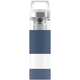 Sigg Hot und Cold Glass, Doppelwandige-isolierte Glas Trinkflasche mit Silikonschutz, 0.4 L, BPA Frei, Blau