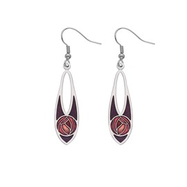 Rennie Mackintosh Inspired Rose, 36mm Teardrop Hook Earrings