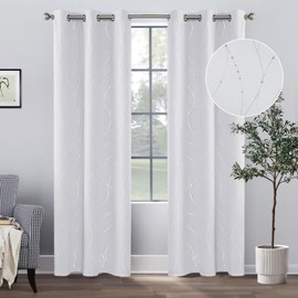 BUHUA Blackout Curtains for Bedroom 2 Panels Set, Grommet Thermal Insulated Room Darkening Window Curtains & Drapes with Wave Line and Dots Printed for Living Room, 38W x 84L Inch, Greyish White