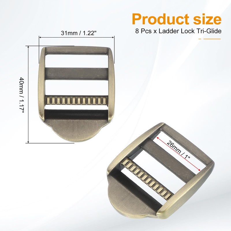 PATIKIL Ladder Lock Buckle Slider 25mm, 8 Pack Zinc Alloy