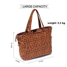 ESVAN Yoga Tote Bag for Women Shoulder Bags Drawstring for Office Workout Travel Carryall Pilates Gym and Beach (Corduroy Brown leopard print)