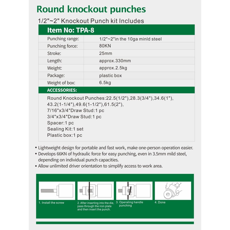 UTZIKO Hydraulic Knockout Hole Punch Driver Kit 1/2 to 2