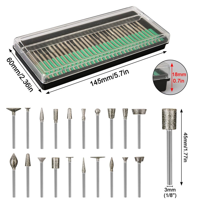 Stone Carving Set Diamond Burr Bits Compatible with Dremel, 50PCS