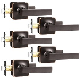GOBEKOR Bronze Door Handles Interior Oil Rubbed Bronze Passage Door Locks Bronze Closet Door Handle Interior Door Knob Closet Square Lever Door Handle, 5 Pack