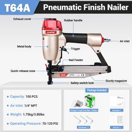 meite T64A 16 Gauge Finish Nailer with 2,500PCS 2" Nails, Pneumatic Straight Finish Nail Gun with Quick Jam Release for Baseboard Cabinetry Trim, Accepts 1-1/4" to 2-1/2" Nails