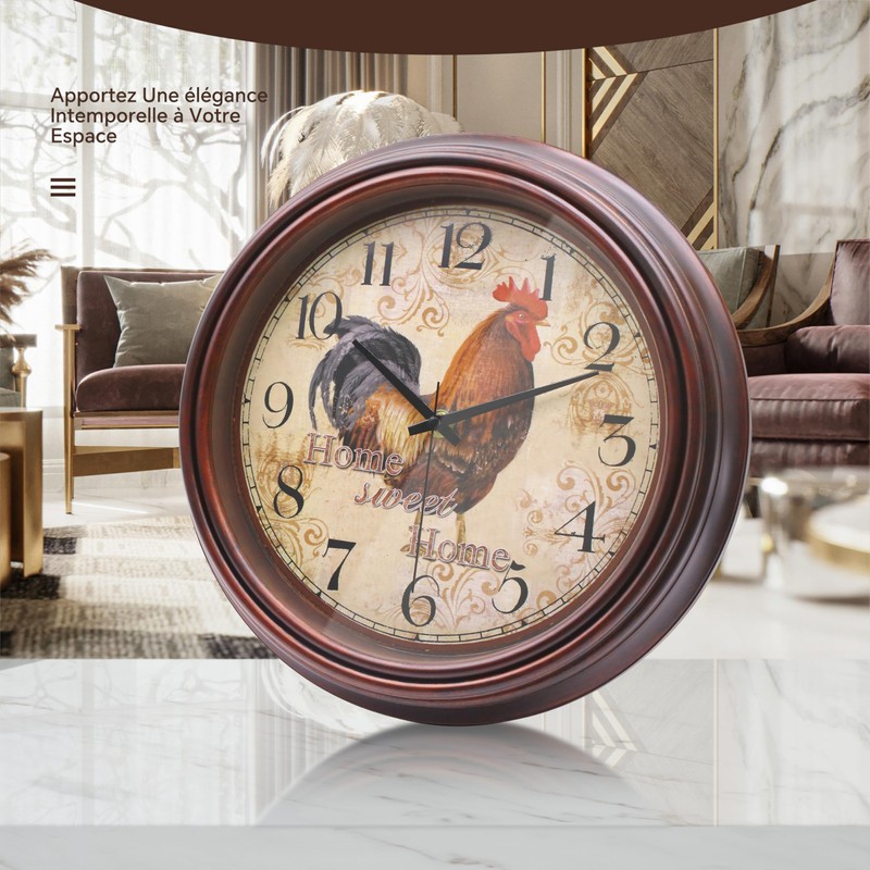 VIKMARI 8.5" Vintage Rooster Kitchen Clock Silent Wall Clock for