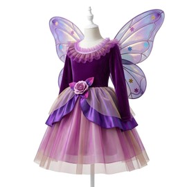 Moerstar Fairy Costume, Princess, Halloween, Flower Fairy Costume, Children, Witch Cosplay, Girls, Wand + Wings, Costume Set, Purple, Dress, Halloween, Events, Parties, Cultural Festivals, School