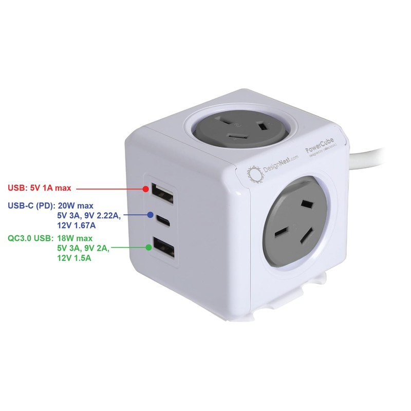PowerCube 4 Power Outlet 2 USB A and 1 USB