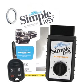 Simple Key Car Key Replacement Key Fob for Select Ford and Lincoln Vehicles (4 Button Key: Remote Start, Lock, Unlock, Panic, 1 Key, 1 Key Ring & Simple Key EZ Installer)