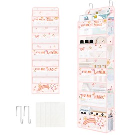 Clastyle Rainbow Over the Door Organizer Cloud Nursery Hanging Storage Organizer for Girls Clothes Diaper Toy Closet Door Hanging Shelf Storage for Bedroom Bathroom Pantry, Butterfly, 5-Tier