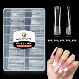 Nail Tips Square XXL Tip: 120 PCS Extra Long Square Straight Gel Nail Tips Full Cover Clear Nail Tips for Acrylic Nails Professional, 12 Sizes No C Curve Fake Nails for Nail Extensions Salons Home