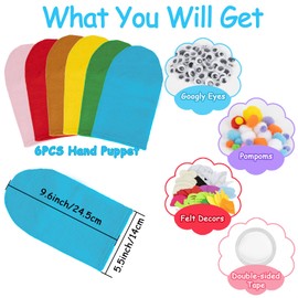 RAINFLOW 6PCS Hand Puppets - Hand Puppet Making kit Sock Puppet Arts and Crafts Puppet Kit for Family, Classroom, Party, DIY、Storytelling, Dramatic Play, Interactive Games and Role-Play