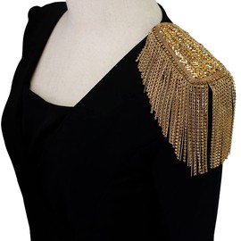Beaded Crystal Shoulder Patches Motifs Fringe Tassel Epaulets Shoulder Brooches 2 Pieces (Gold B)