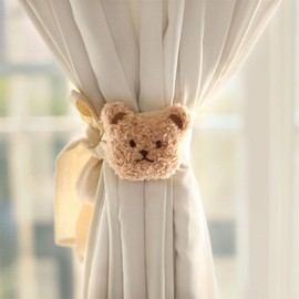 champracer Boho Curtain Clips, Tiebacks Rope, Pack of 2 Cartoon Bear Curtain Holders, Cute Animals for Curtains, Decorative Curtain Holders for Children's Room, Living Room & Home Decoration (Brown