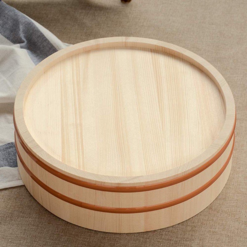 Kichgather 14.2 Inch Wooden Sushi Rice Bowl Hangiri Sushi Oke
