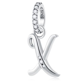 GLOWDAS Letter Charms Initials A to Z Necklace Pendant, 925 Sterling Silver Alphabet Beads and Ampersand & Charm Fit European DIY Bracelet, Gifts for First Mother's Day/Christmas, Sterling Silver