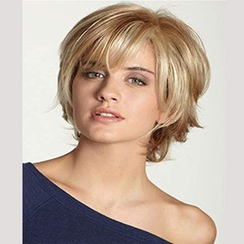 YXSHZ Short Hair Wigs for Women Blonde Short Layer Natural Hair with Bangs Synthetic Hair Wig Heat Resistant Full Wigs