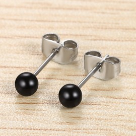 Flongo Women's Pearl Stud Earrings 3-8 mm Silver Black White Rose Gold Stainless Steel Stud Earrings Round Ball Beads Hypoallergenic Start Set for Girls Boys Women, Stainless Steel