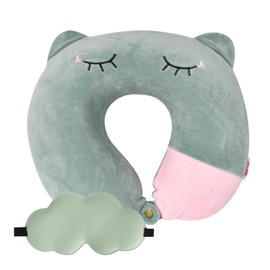 Nackenkissen Reisekissen, Nackenhörnchen Memory Foam, U Förmiges Nackenkissen mit Schlafmaske, Tragbar Nackenstützkissen für Reisen Auto Zug Flugzeug Büro Nickerchen Camping