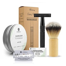 Bamboozy Safety Razor Starter Kit, Shaving Soap and 20 Razor Blades - Safety Razor for Men and Women - Aluminium - Zero Waste - Double Edge Wet Razor - Black