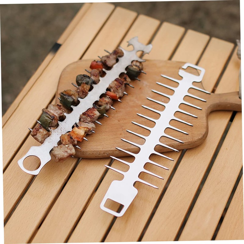 Outanaya 2pcs Portable Stainless Steel BBQ Skewers for Outdoor Grilling