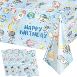 4 Pack Space Birthday Party Tablecloths First Trip Around The Sun Table Cover Two The Moon Table Cloths for Outer Space Theme Boy Baby Shower 1st 2nd 3rd 4th 5th 6th Birthday Party Tablecover,108"x54"