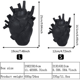 Resin Vase Planter, Decorative Heart Vase - Anatomical Heart Tabletop Decorative Craft, Farmhouse Living Room Bedroom Countertop (Black,Small)