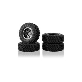 FEDCO FCX24 Wheels and Tires 1.0 Beadlock Wheels 50MM Soft Sticky Tires with Brass Counterweight Ring for FMS FCX24M FCX24 Upgrades 1/24 RC Crawler