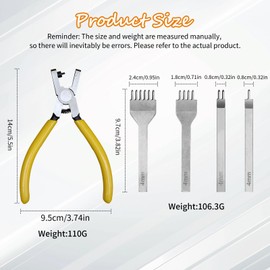 EOAMGO Belt Hole Puncher for Leather, Watch Band Leather Fabric Hole Punch, 4 Pieces 4mm 1/2/4/6 Prong Lacing Stitching Leather Craft Tool