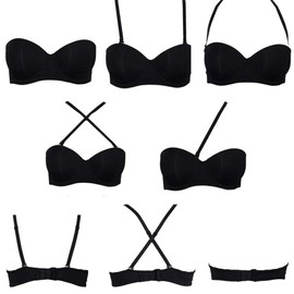 Plusexy Women's Push Up Strapless Bra Thick Padded Underwire Convertible Multiway Bras Black 32B