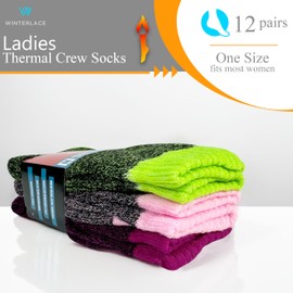 Brushed Thermal Socks, 12 Pairs Women’s Insulated Warm Winter Thick Crew Bulk Boot Sock (Assorted Color Brushed Interior) (12 Pairs Assorted)