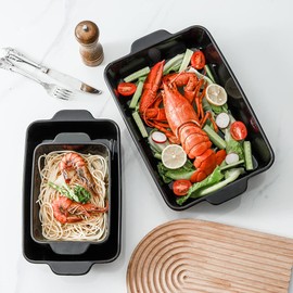 HVH Baking Dish Set, 9x13 Baking Dish, Ceramic Lasagne Pan Deep, Large Casserole Dish Set, Baking Dishes for Casseroles 13 x 9, Ceramic Bakeware Set of 3, Farmhouse Style (Black)