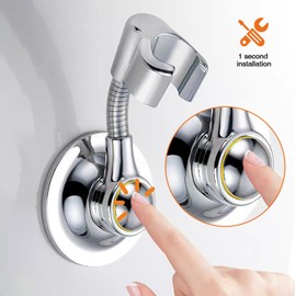 APAKA Shower Head Holder Suction Cup, Without Drilling, Adjustable Shower Holder Bracket, Swivel Shower Head Holder, Chrome Design, for Camping Home Hotel