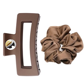 meeggrace Non-Slip Matte Hair Clips for Women, Claw Clips for Thin & Thick Hair, Large Satin Scrunchies for Women Ponytail Holders Hair Accessories for Girls (Brown)